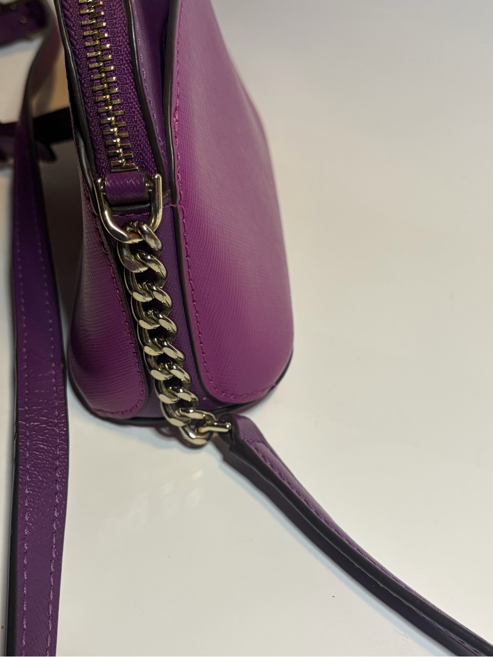 Kate Spade Small Payton Domed Crossbody Pink Purple Colorblock Saffiano LIKE NEW - Picture 9 of 15